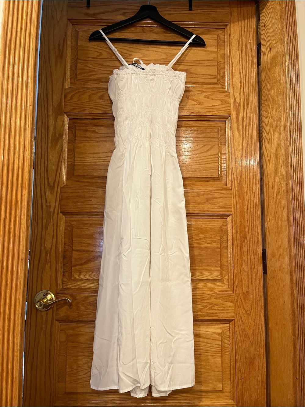 White Smocked Maxi Dress with Spaghetti Straps - Picture 4 of 6